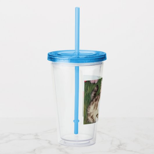 katafbeelding met rode bloemen acryl drinkbeker (Rechts)