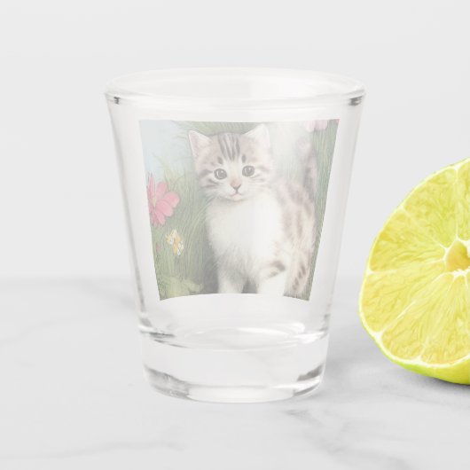 katafbeelding met rode bloemen shot glas (Achterkant)