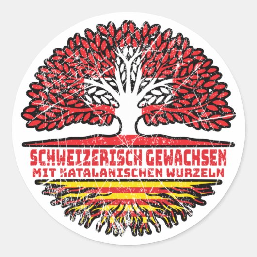 Katalonien Katalanisch Schweizer Schweiz Baum Ronde Sticker (Voorkant)
