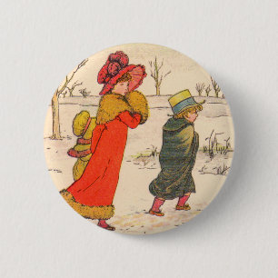 Kate Greenaway winterscène Ronde Button 5,7 Cm