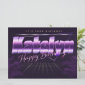 Katelyn Nom Prénom lila retro Carte Anniversaire (Debout devant)