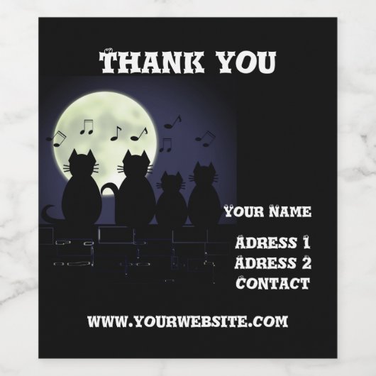 Katerwauling, Katten in het maanlicht. Personalise Wijn Etiket (Enkel label)