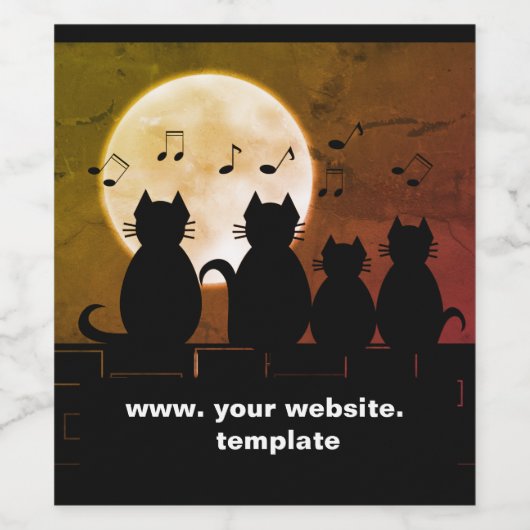 Katerwauling, Katten in het maanlicht. Personalise Wijn Etiket (Enkel label)