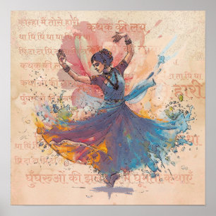 Kathak Inkt Waterverf Danser Erfgoed Muurkunst Poster