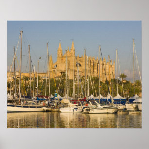 Kathedraal en marina, Palma, Mallorca, Spanje 2 Poster