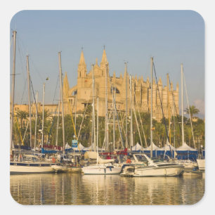 Kathedraal en marina, Palma, Mallorca, Spanje 2 Vierkante Sticker