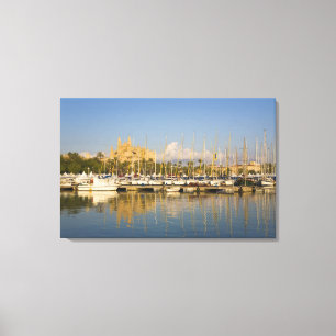 Kathedraal en marina, Palma, Mallorca, Spanje Canvas Afdruk