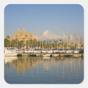 Kathedraal en marina, Palma, Mallorca, Spanje Vierkante Sticker