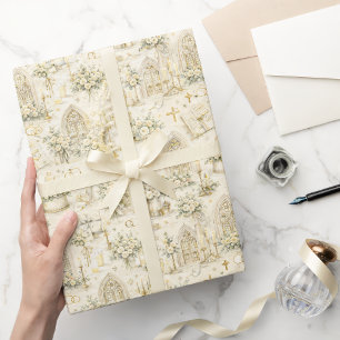 Kathedraal Kerk Bruiloft Waterverf Ivoor Goud Cadeaupapier