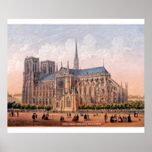 Kathedraal Notre-Dame 1870 print, Parijs Frankrijk Poster