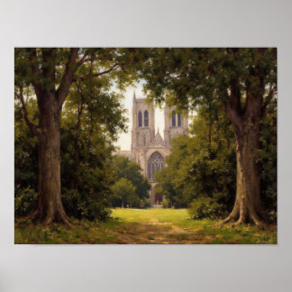 Kathedraal Park Bomen Impressionistische Olie Schi Poster
