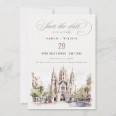 Kathedraal van Barcelona Spanje Waterverf Bruiloft Save The Date (Voorkant)