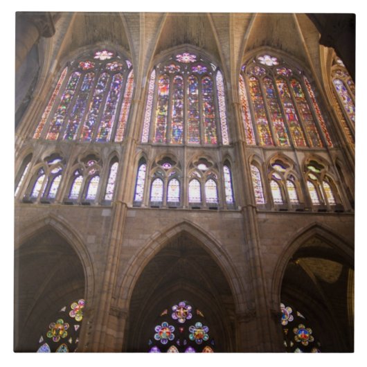 Kathedraal van Leon, interieur glas-in-loodramen Tegeltje (Voorkant)