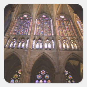 Kathedraal van Leon, interieur glas-in-loodramen Vierkante Sticker