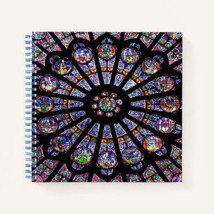 Kathedraal van Notre-Dame, kleurrijk Glas in lood Notitieboek