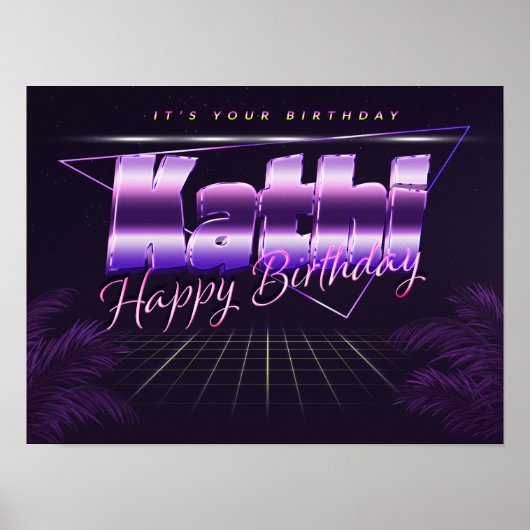 Kathi Nom Prénom lila retro Poster Anniversaire (Devant)