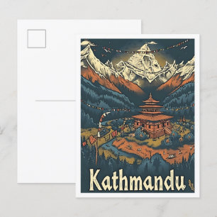 Kathmandu Nepal kunst reisillustratie Briefkaart