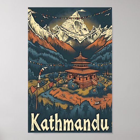 Kathmandu Nepal  kunst reisillustratie Poster (Voorkant)
