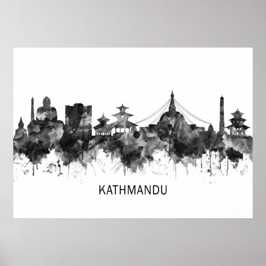 Kathmandu Nepal Skyline BW Poster (Voorkant)