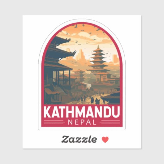 Kathmandu Nepal Travel Art Vintage Sticker (Vel)