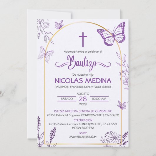 Katholiek Bautizo Uitnodiging Vlinders Dop (Voorkant)