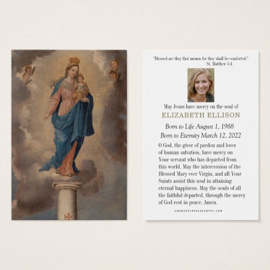 Katholiek begrafenismonument maagd Maria Jezus, Visitekaartje (Voorkant /achterkant)