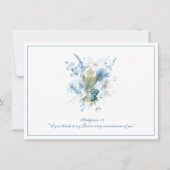 Katholiek Blauw Bloemen Eerste Communie Dank u Kaart (Achterkant)