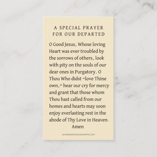 Katholiek gebed voor zielen in purgatory Funeral Plaatskaartje (Achterkant)