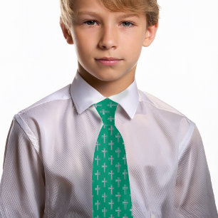 Katholiek Kruis Smaragdgroen Nep Zilver Eerste Com Stropdas