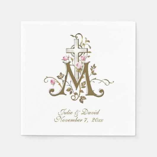 Katholiek Mariakruis met rozen Bruiloft Servet (Voorkant)