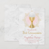 katholiek meisje eerste communiqué grijs roze ontw kaart (Voorkant / Achterkant)
