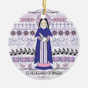 Katholiek Sint-Ornament: Sint-Hildegard van Bingen Keramisch Ornament