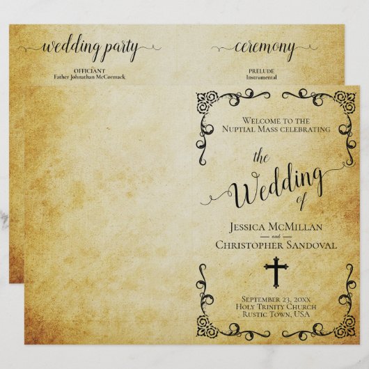 Katholiek trouwprogramma op vintage perkament (Voorkant / Achterkant)