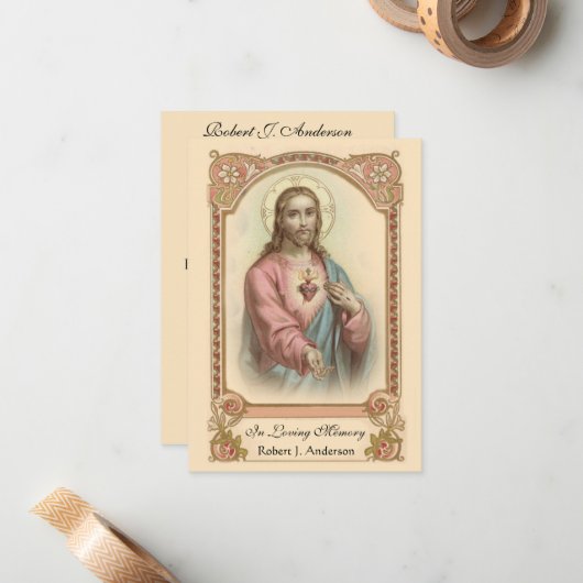 Katholieke begrafenis Memorial Prayer Notitiekaartje (Voorkant / Achterkant in situ)