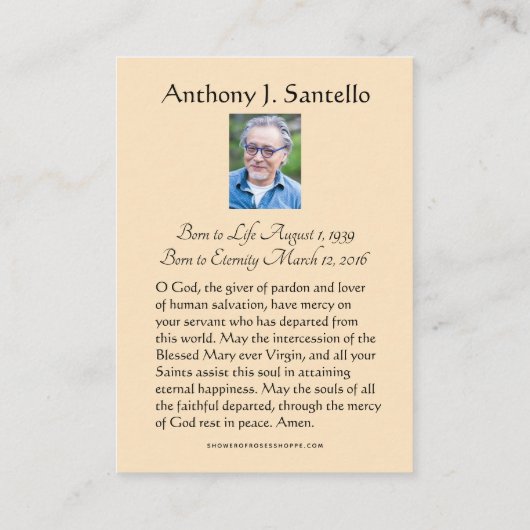 Katholieke begrafenis Memorial Prayer Plaatskaartje (Achterkant)