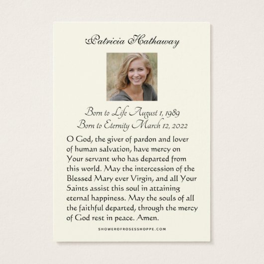Katholieke begrafenis Memorial Prayer Visitekaartje (Achterkant)
