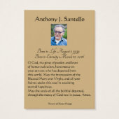 Katholieke begrafenis Memorial Prayer Visitekaartje (Achterkant)