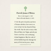 Katholieke begrafenisgebedsmonument Shamrocks Iers Visitekaartje (Achterkant)