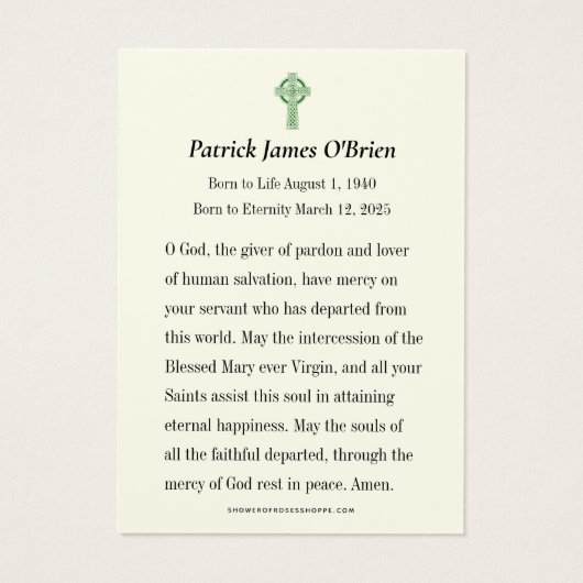 Katholieke begrafenisgebedsmonument Shamrocks Iers Visitekaartje (Achterkant)