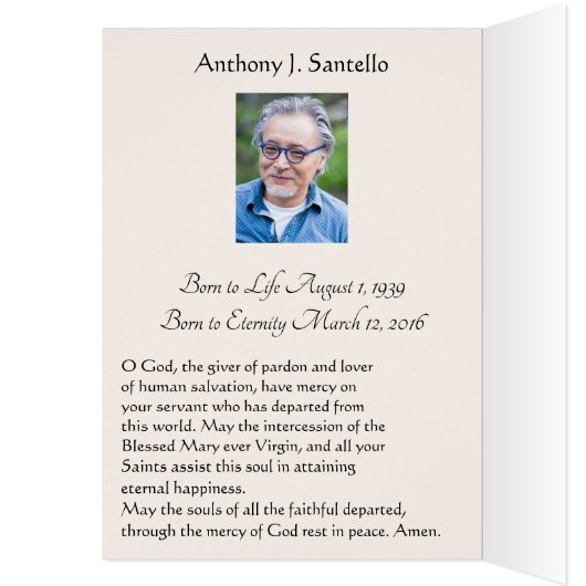 Katholieke begrafenissympathie Heilige Kaart Dank  (Binnen (Links))