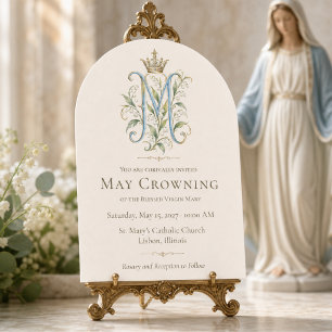 Katholieke Blauwe Bloemrijke Mariaal Monogram Mei- Kaart