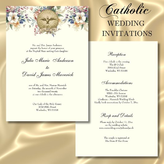 Katholieke Bloemen Bruiloft Receptie Combo Kaart