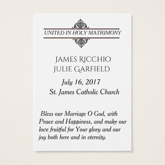 Katholieke bruiloft voor de bruidegom Heilige Kaar Visitekaartje (Achterkant)