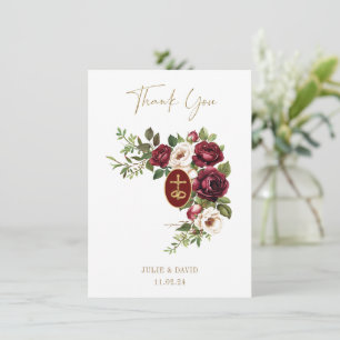 Katholieke Claret Bloemen Gouden Kruisbeeld Huweli Bedankkaart