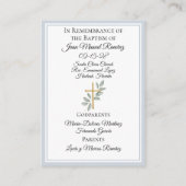 Katholieke doop baby jongen blauwe herinneringskaa visitekaartje (Achterkant)