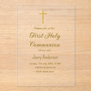 Katholieke eerste heilige communie eenvoudige QR m Acryl Uitnodigingen