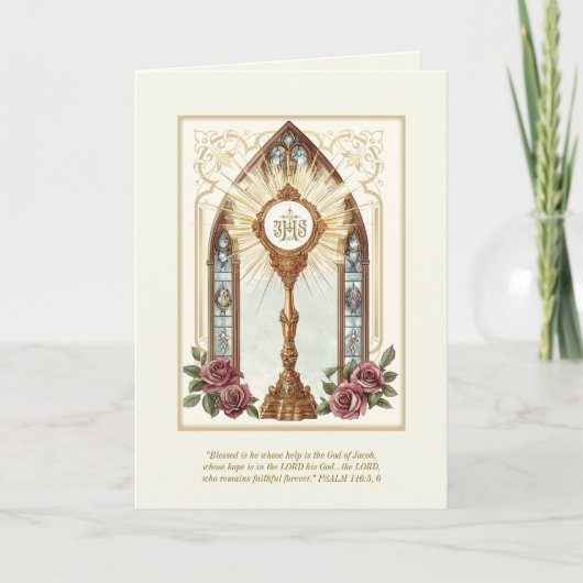 Katholieke Eucharistic Host Gold Monstrance Rozen Kaart (Voorkant)