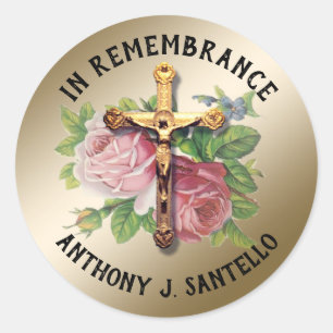 Katholieke Funeral Sympathie Crucifix Rozen Ronde Sticker