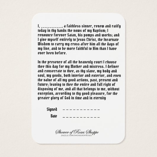 Katholieke gebeden voor Jezus Maagd Mary Visitekaartje (Achterkant)