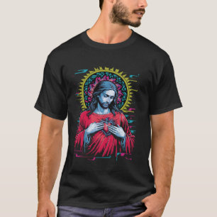 Katholieke Heilig Hart van Jezus Retrowave Vaporwa T-shirt